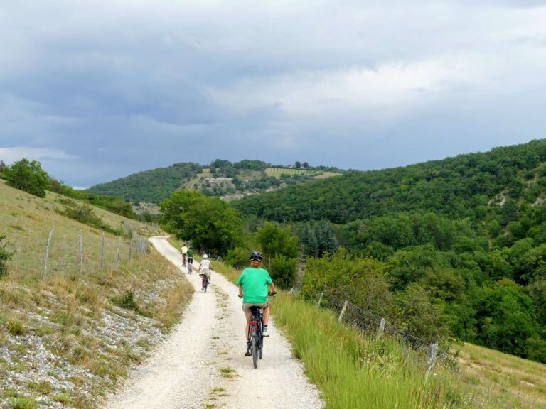 Family of cyclists in the Lot Region France