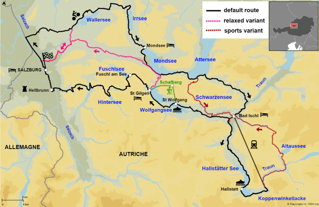 map of the Salzkammergut bike route