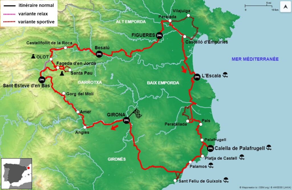 carte du circuit à vélo en Catalogne