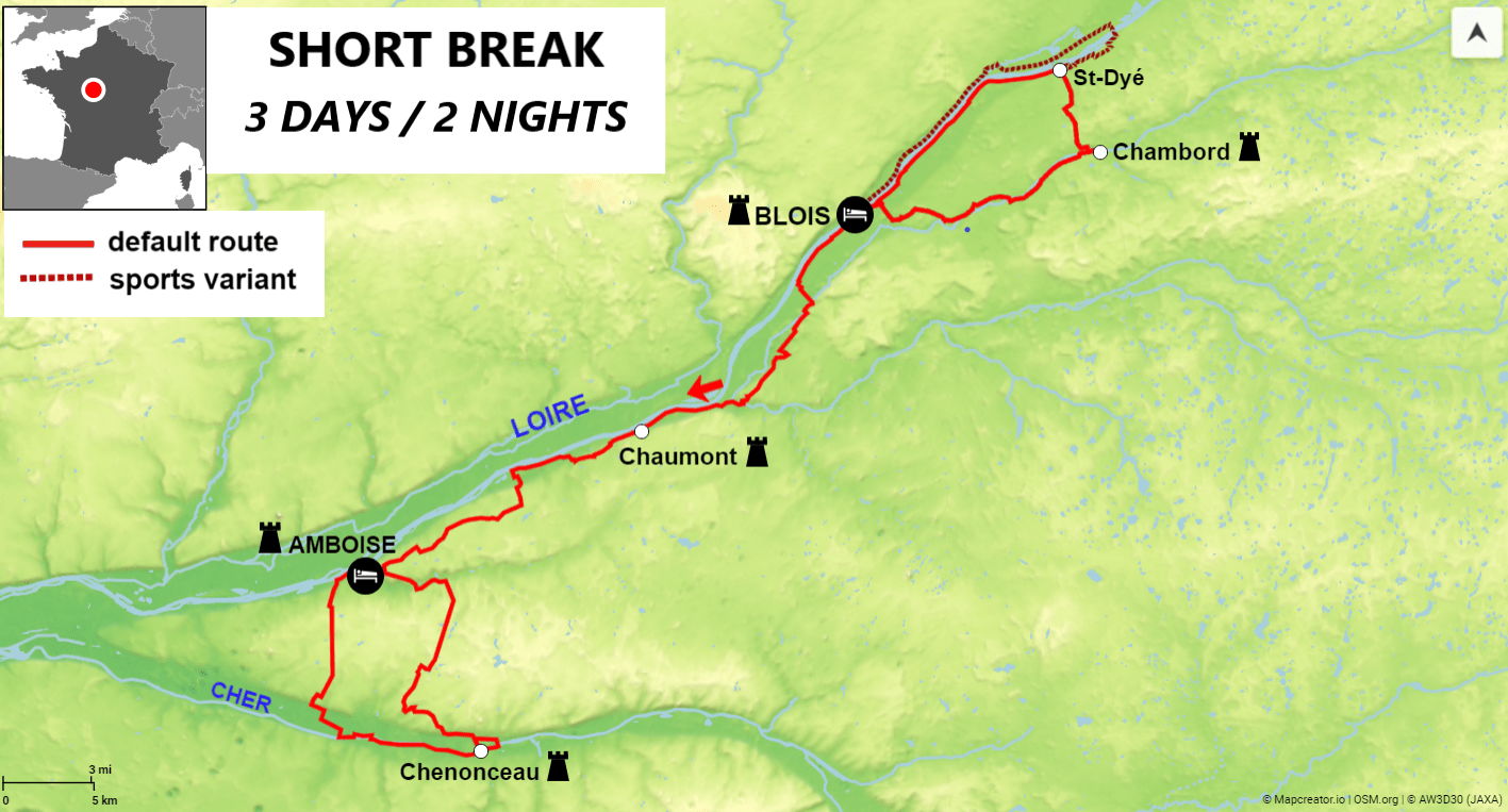 loire valley bike tour of 3 days - map