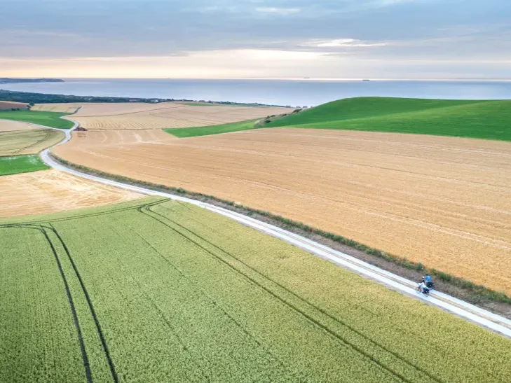 belle vue sur 2 cyclistes au milieu des champs