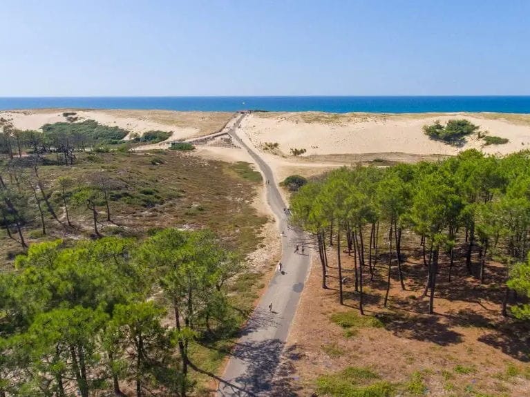vue aérienne sur la voie verte manant vers la dune Pilat