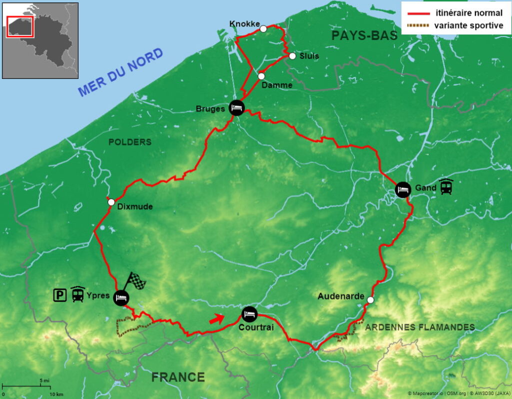 carte du circuit à vélo en Flandre